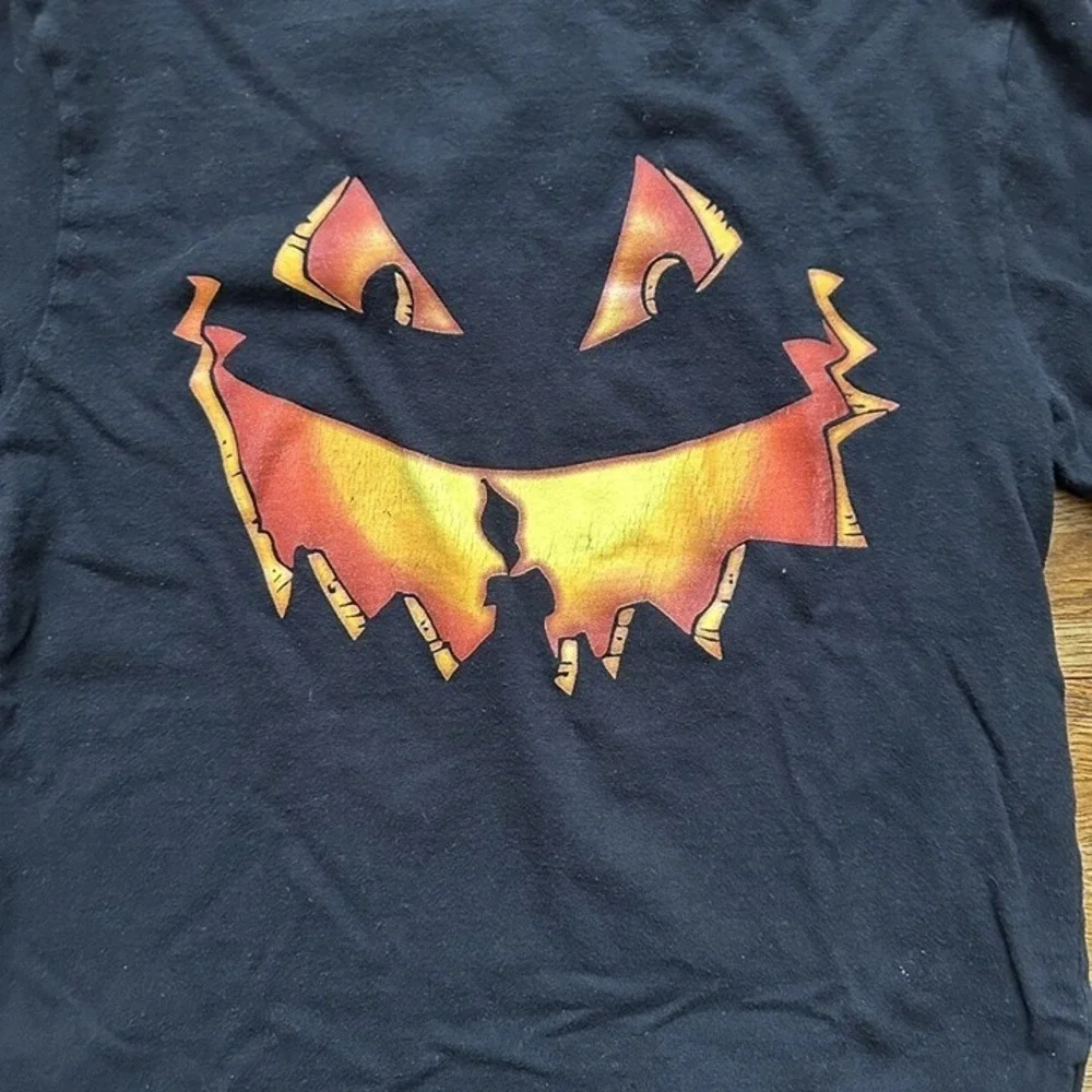 Black‎ Orange Jack O' Lantern Pumpkin Face Halloween Kids Long Sleeve Shirt Sz L